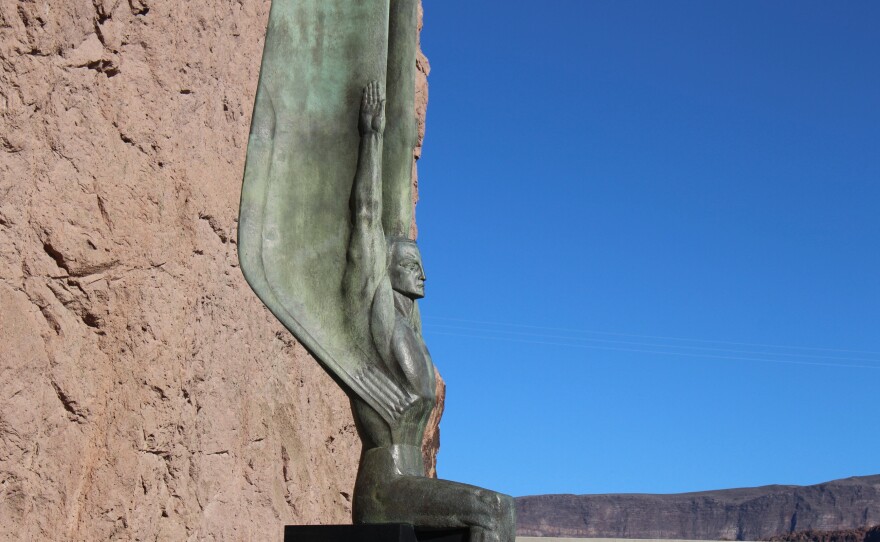 A winged statue acts as a sentinel atop Hoover Dam, a short drive from Las Vegas, on December 13, 2017. The dam, and Lake Mead behind it, are integral to the city's water infrastructure.