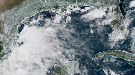 This satellite image provided by the National Oceanic and Atmospheric Administration (NOAA) shows Tropical Storm Barry, Sunday, June 29, 2025.
